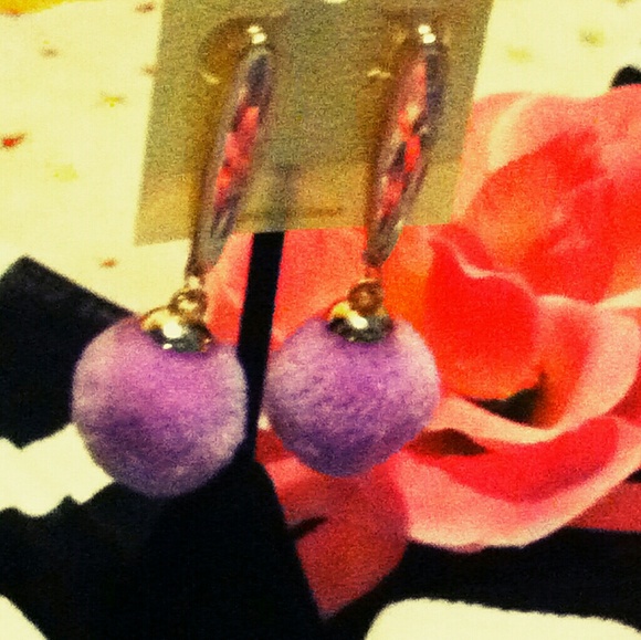 FINAL SALE Brand New Purple PomPom Earrings  - Picture 3 of 4